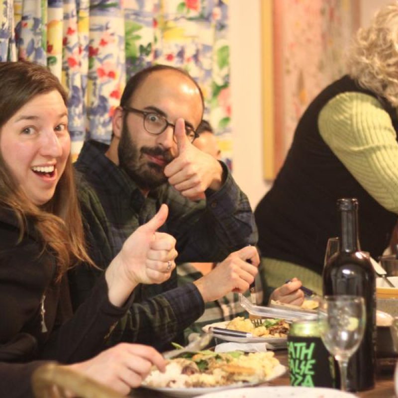two Glass lab members giving a thumbs up