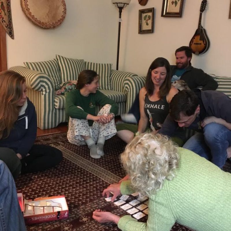 glass lab members playing board games