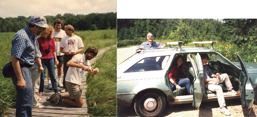 Bob and Colleagues (Mary Anne Nelson, Tom Randall, Bob, his car, Mary Anne Nelson and Seogchan Kang, Jeff Grotelueschen and David Butler) on a collecting trip