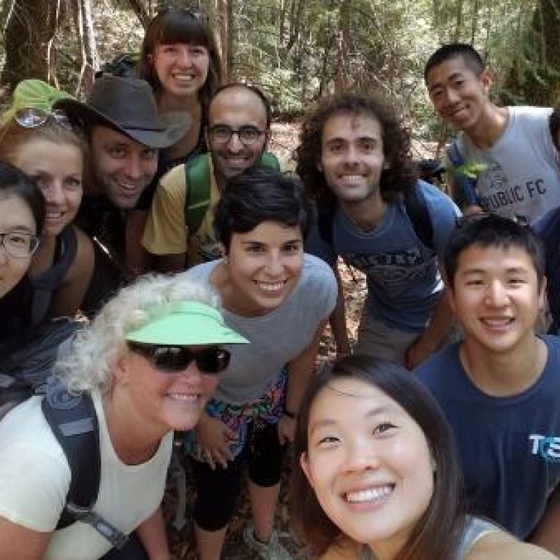 glass lab members group photo during a hike