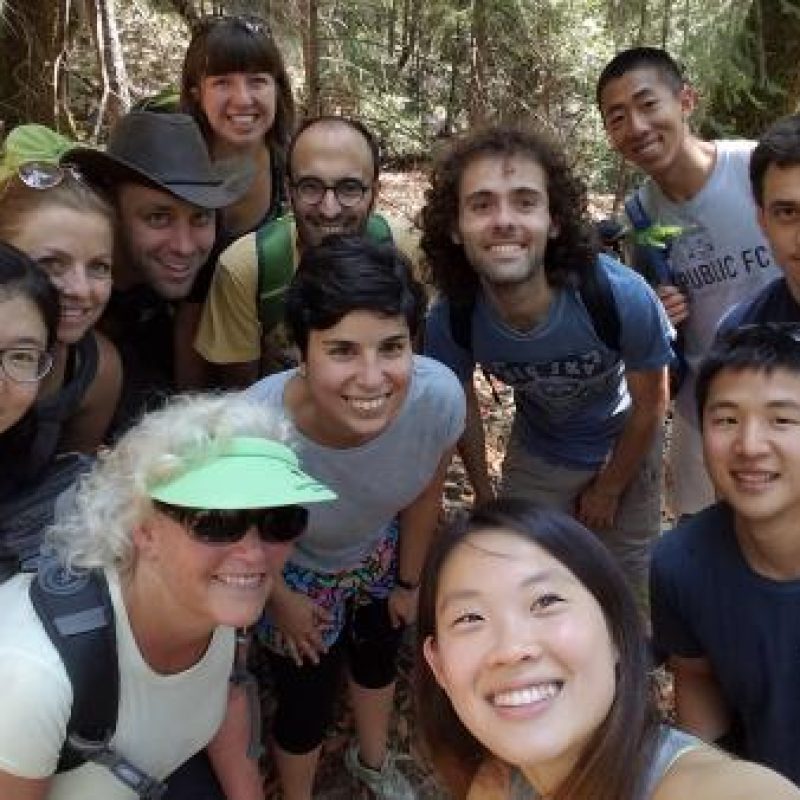 glass lab members group photo during a hike