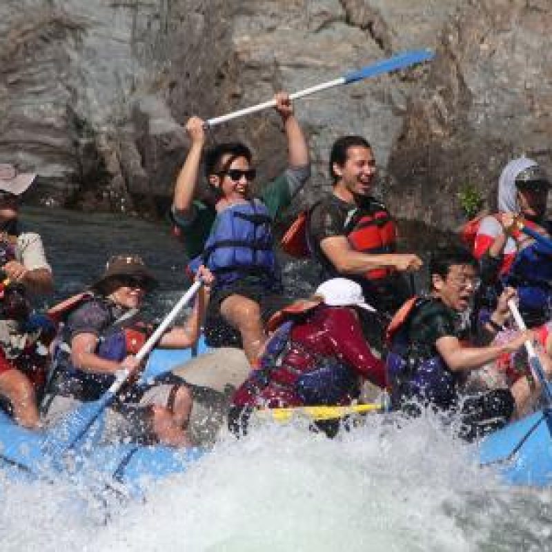 Lab members rafting
