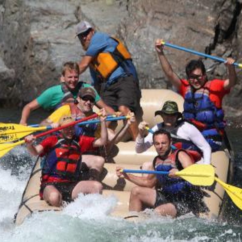 Lab members rafting