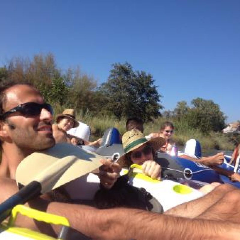 lab members tubing in the American River
